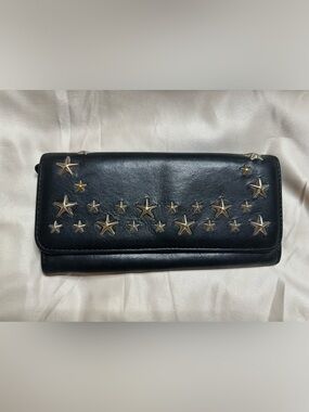 Authentic Jimmy Choo Star Stud Black Leather Long Wallet